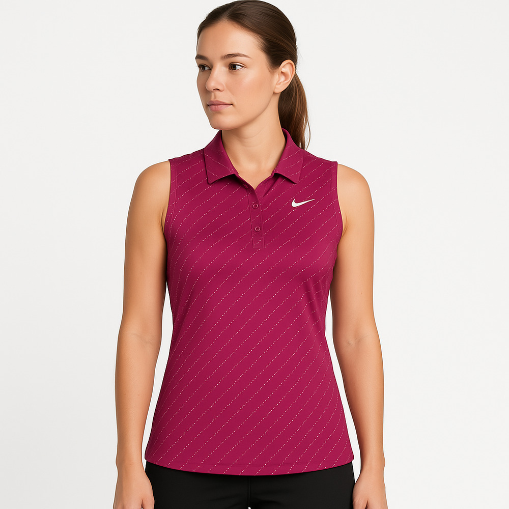 Nike‎ AJ5339 627 Pink Sleeveless Collared Patterned Polo Shirt Womens Medium
